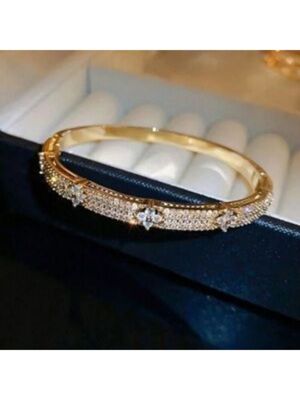 Gold Plated Stainless Steel CZ Bangle Bracelet Sparkling Statement